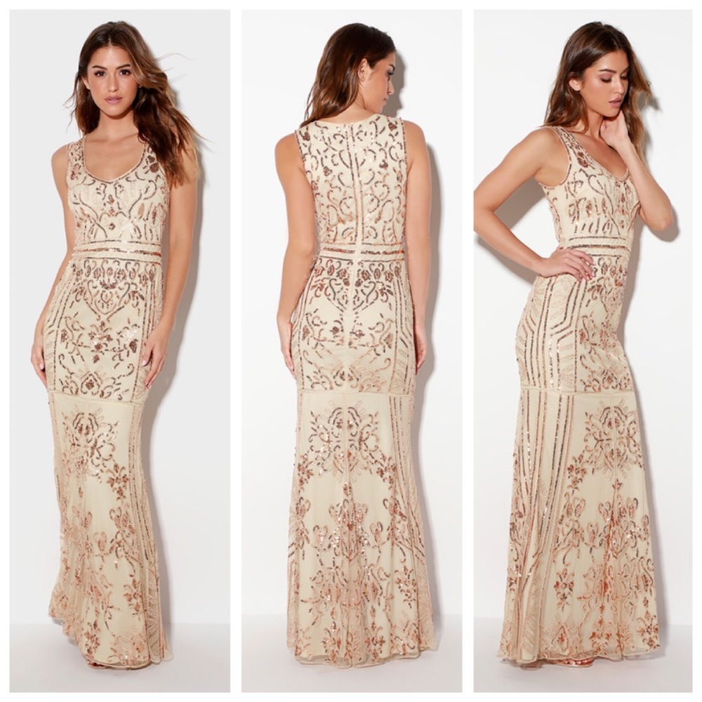 Dramatic Entrance Rose Gold Sequin Maxi Dress